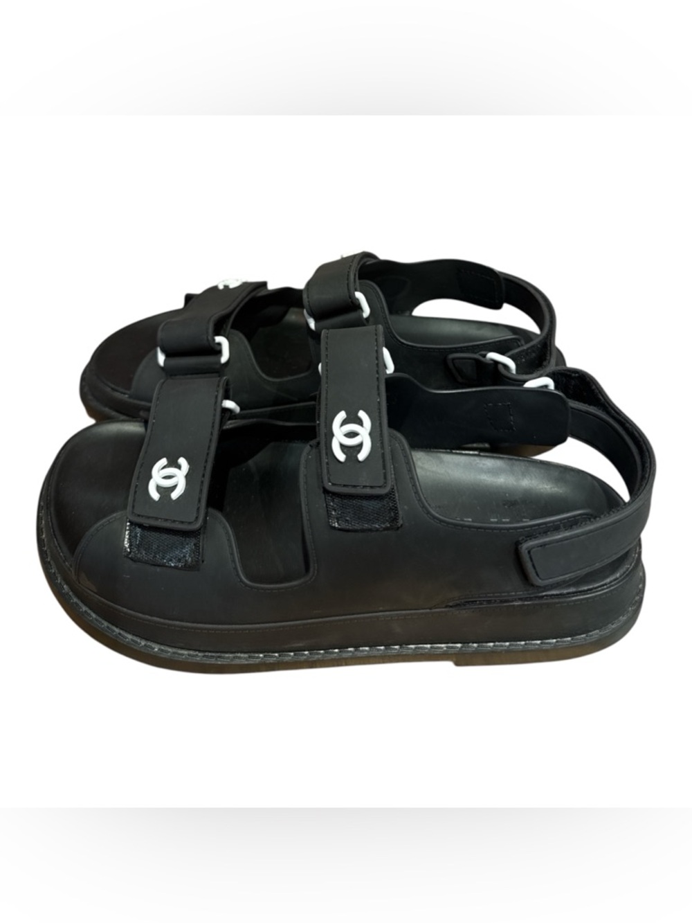 CHANEL SS19 Rubber Dad Chunky Flatform Velcro Flat Sandals 38